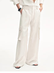 Tencel linen workwear style wide-leg casual pants"Rhythm in the Same