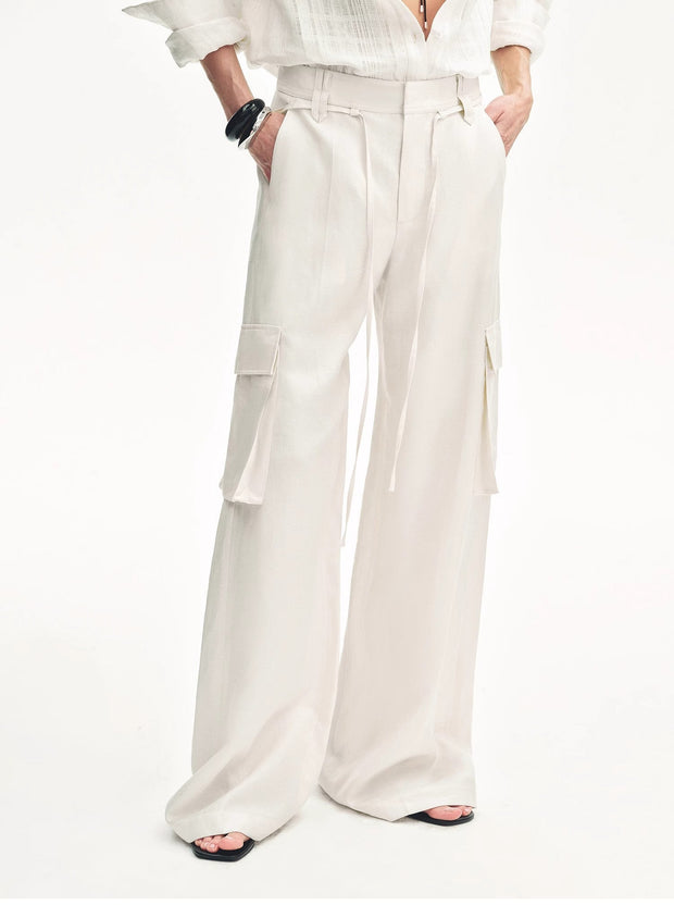 Tencel linen workwear style wide-leg casual pants"Rhythm in the Same