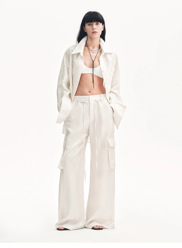 Tencel linen workwear style wide-leg casual pants"Rhythm in the Same