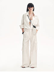 Tencel linen workwear style wide-leg casual pants"Rhythm in the Same