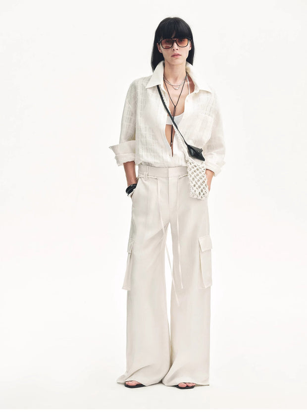 Tencel linen workwear style wide-leg casual pants"Rhythm in the Same