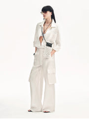 Tencel linen workwear style wide-leg casual pants"Rhythm in the Same