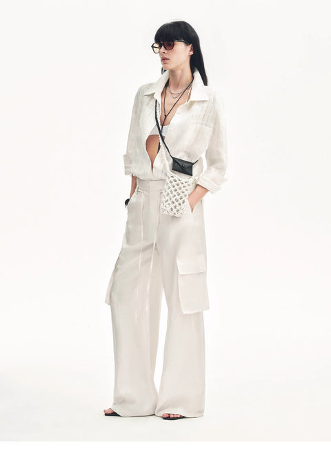 Tencel linen workwear style wide-leg casual pants"Rhythm in the Same