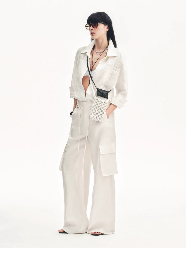 Tencel linen workwear style wide-leg casual pants"Rhythm in the Same