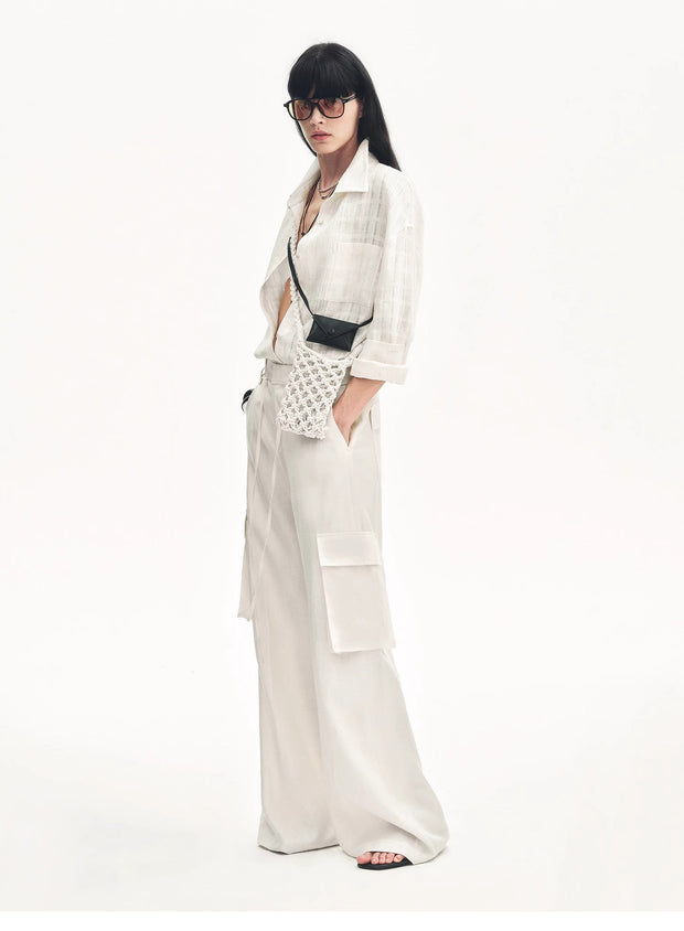 Tencel linen workwear style wide-leg casual pants"Rhythm in the Same