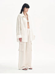 Tencel linen workwear style wide-leg casual pants"Rhythm in the Same