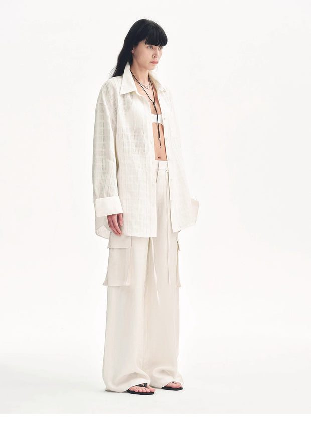 Tencel linen workwear style wide-leg casual pants"Rhythm in the Same