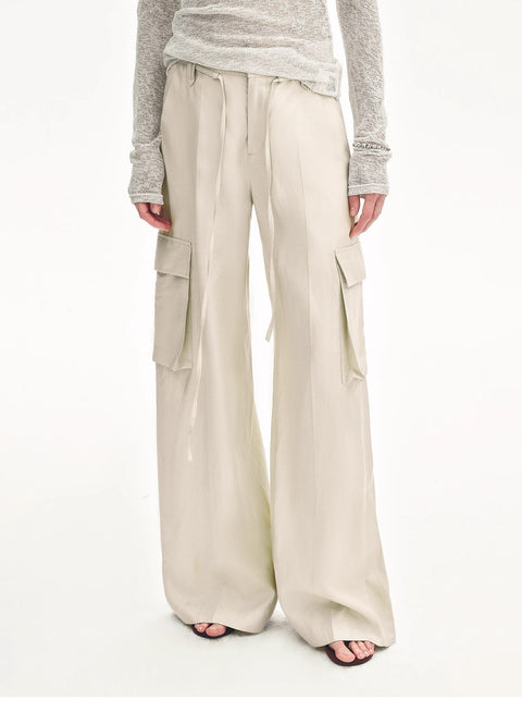 Tencel linen workwear style wide-leg casual pants"Rhythm in the Same