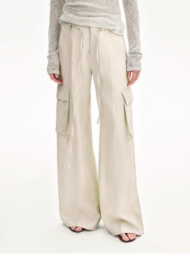 Tencel linen workwear style wide-leg casual pants"Rhythm in the Same