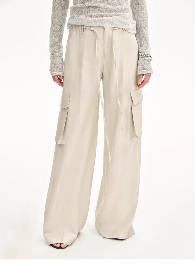 Tencel linen workwear style wide-leg casual pants"Rhythm in the Same