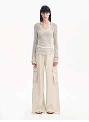 Tencel linen workwear style wide-leg casual pants"Rhythm in the Same