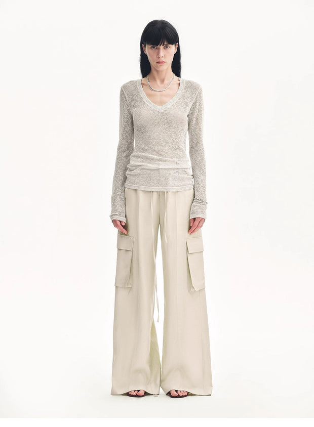 Tencel linen workwear style wide-leg casual pants"Rhythm in the Same