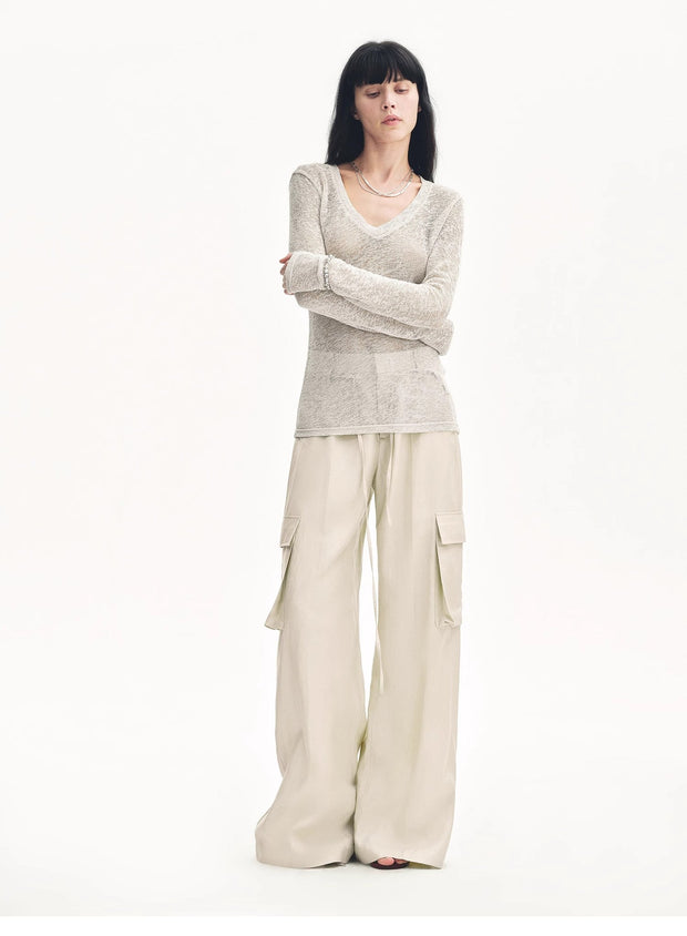 Tencel linen workwear style wide-leg casual pants"Rhythm in the Same