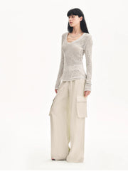 Tencel linen workwear style wide-leg casual pants"Rhythm in the Same