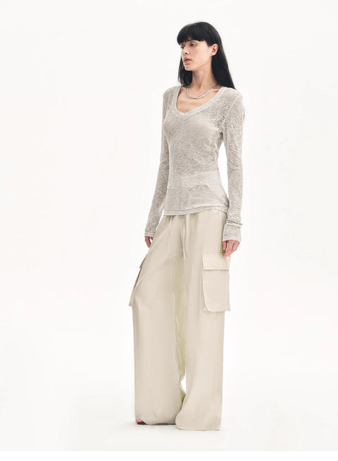 Tencel linen workwear style wide-leg casual pants"Rhythm in the Same