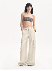Tencel linen workwear style wide-leg casual pants"Rhythm in the Same