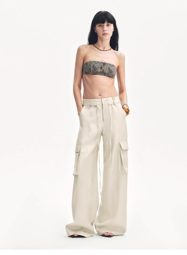 Tencel linen workwear style wide-leg casual pants"Rhythm in the Same