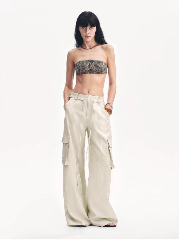 Tencel linen workwear style wide-leg casual pants"Rhythm in the Same
