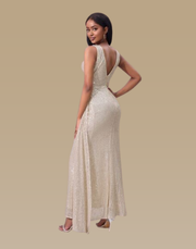 Out of State - Slit Sequin Surplice Sleeveless Maxi Dress
