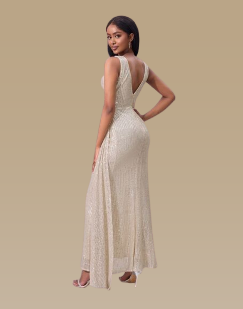 Out of State - Slit Sequin Surplice Sleeveless Maxi Dress