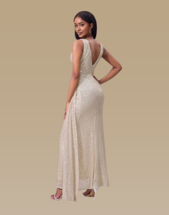 Out of State - Slit Sequin Surplice Sleeveless Maxi Dress