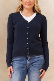 Collette Lightweight Solid Cardigan Button Front Long Sleeves