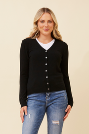 Collette Lightweight Solid Cardigan Button Front Long Sleeves