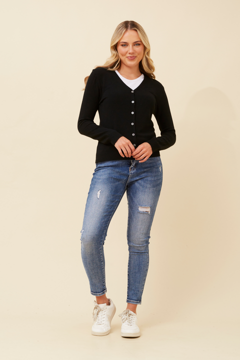 Collette Lightweight Solid Cardigan Button Front Long Sleeves