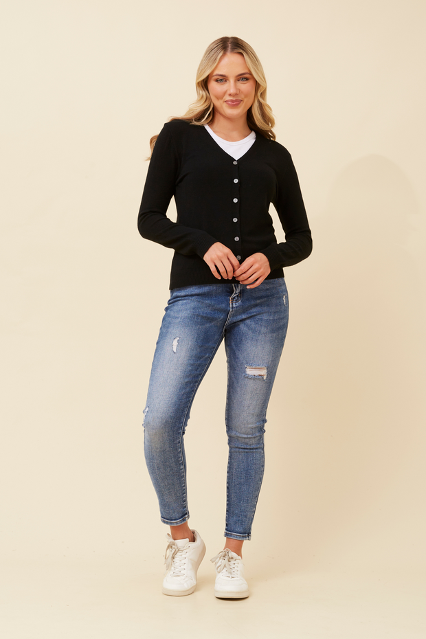 Collette Lightweight Solid Cardigan Button Front Long Sleeves