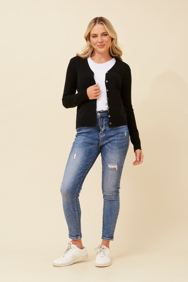 Collette Lightweight Solid Cardigan Button Front Long Sleeves