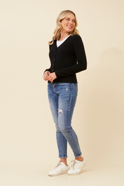 Collette Lightweight Solid Cardigan Button Front Long Sleeves