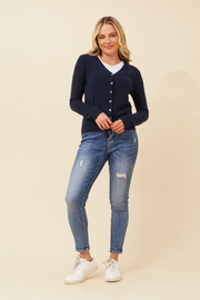 Collette Lightweight Solid Cardigan Button Front Long Sleeves