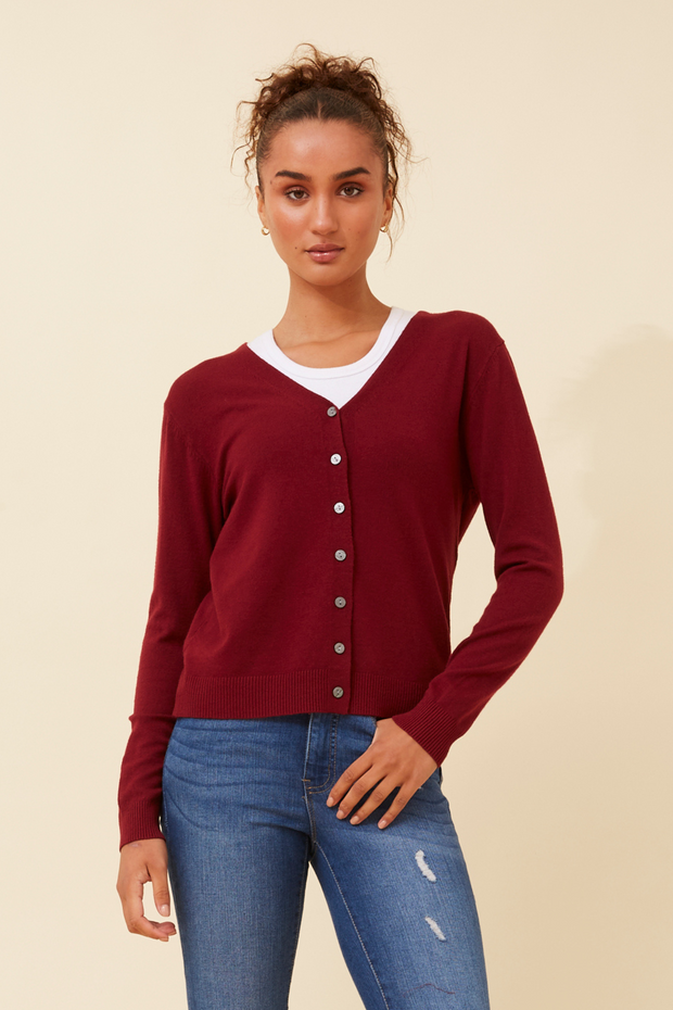 Collette Lightweight Solid Cardigan Button Front Long Sleeves
