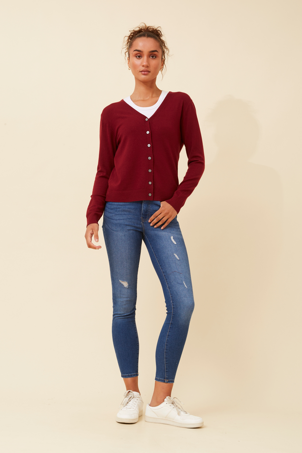 Collette Lightweight Solid Cardigan Button Front Long Sleeves