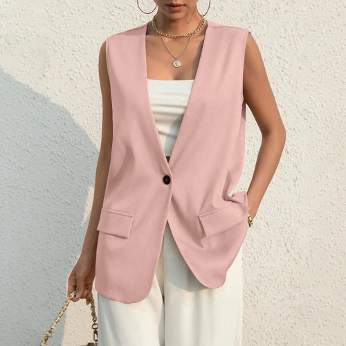 Fashion Design Suit Vest Lady Vintage V-neck Work Casual Loose