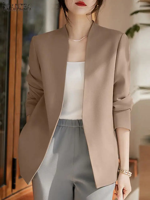 Woman Outwears ZANZEA Autumn Cardigan Women Blazer Solid OL Work Suits