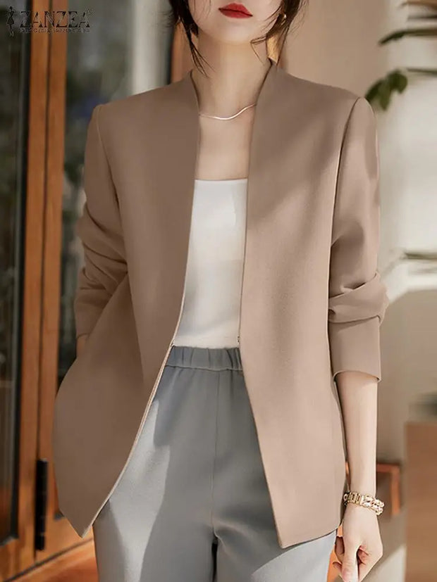 Woman Outwears ZANZEA Autumn Cardigan Women Blazer Solid OL Work Suits