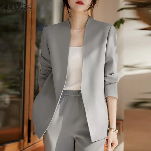 Woman Outwears ZANZEA Autumn Cardigan Women Blazer Solid OL Work Suits