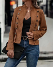Spring Auutmn Jacket Blazer Coat Double-breasted Stand Collar Buttons