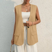Fashion Design Suit Vest Lady Vintage V-neck Work Casual Loose