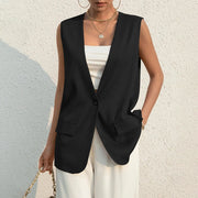 Fashion Design Suit Vest Lady Vintage V-neck Work Casual Loose
