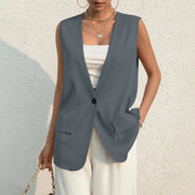 Fashion Design Suit Vest Lady Vintage V-neck Work Casual Loose