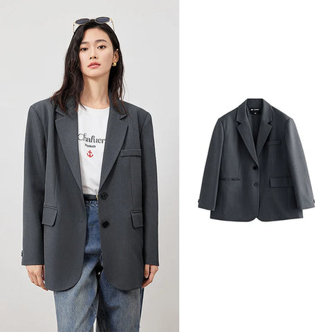 TOYOUTH 2023 Women Blazer Jacket Spring New Oversize Back Split Hem