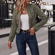 Spring Auutmn Jacket Blazer Coat Double-breasted Stand Collar Buttons