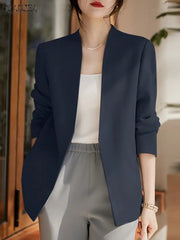 Woman Outwears ZANZEA Autumn Cardigan Women Blazer Solid OL Work Suits