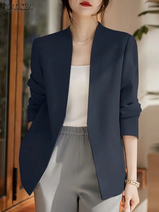 Woman Outwears ZANZEA Autumn Cardigan Women Blazer Solid OL Work Suits