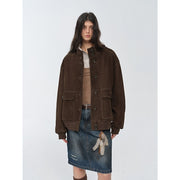 Vintage imported suede sheepskin leather ribbed patchwork jacket