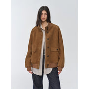 Vintage imported suede sheepskin leather ribbed patchwork jacket
