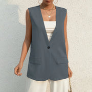 Fashion Design Suit Vest Lady Vintage V-neck Work Casual Loose