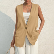 Fashion Design Suit Vest Lady Vintage V-neck Work Casual Loose